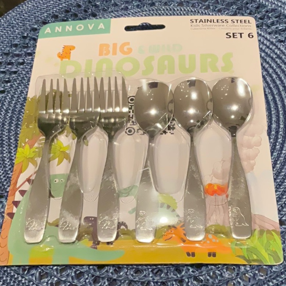 NIP Stainless Steel Dinosaur Kids Cutlery Set - Silver